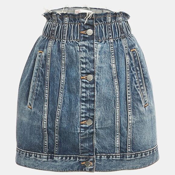 Red Valentino Blue Washed Frayed Denim Mini Skirt M Waist 27